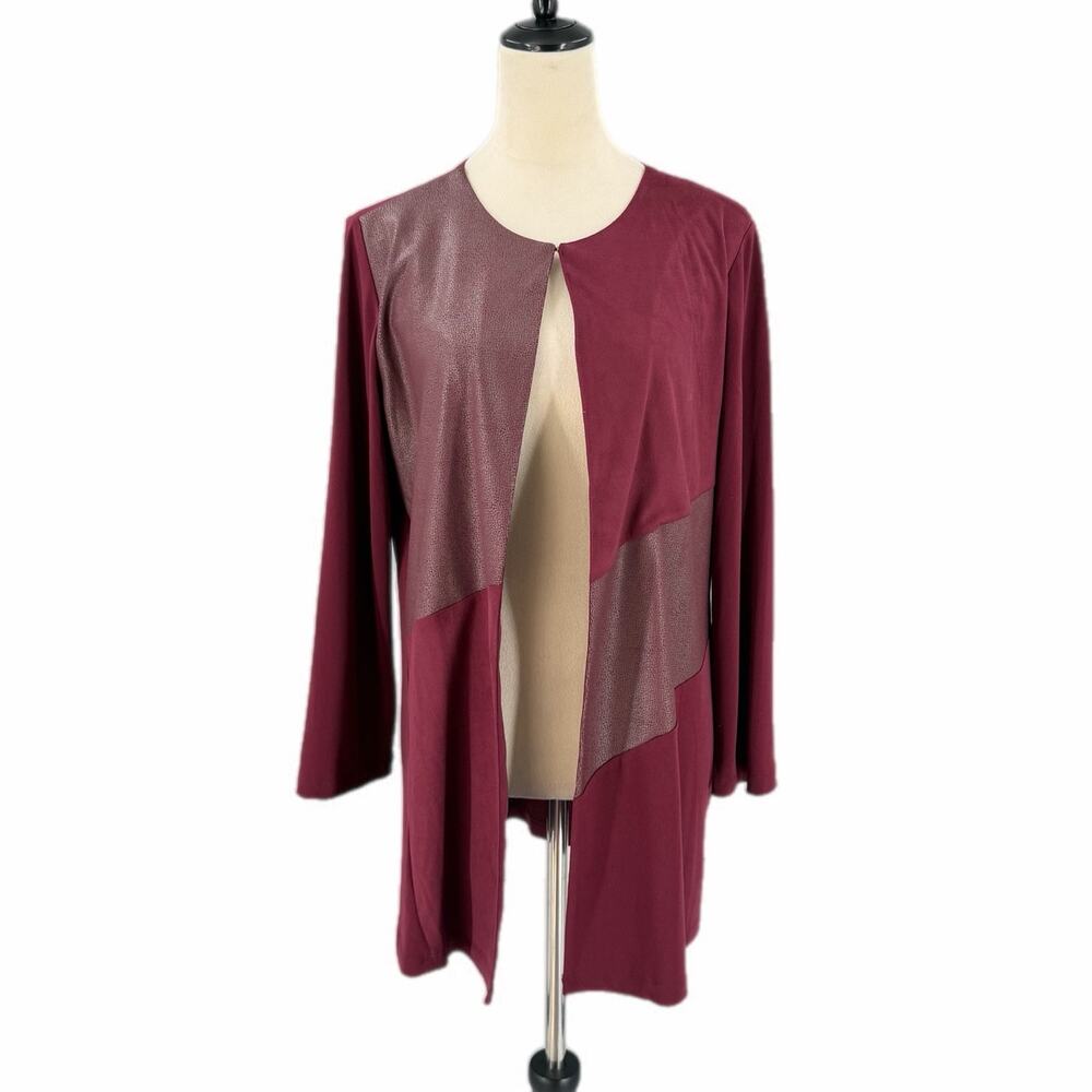 Kasper Burgundy Color Block Lightweight Layering Workwear Office Cardigan Jacket